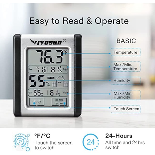 Digitalt termometer Termostat med hygrometer, temperatur og