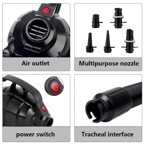 Elektrisk pump, 600W elektrisk luftpump med 5 munstycken