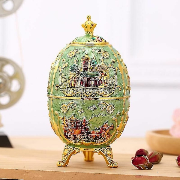 Fullt Fabergé-ägg, Imperial Fabergé-ägg Fabergé-ägg Påskägg Handmålade Fabergé Emalj Ägg Box Tandpetare Box (Rött Slottsspira)