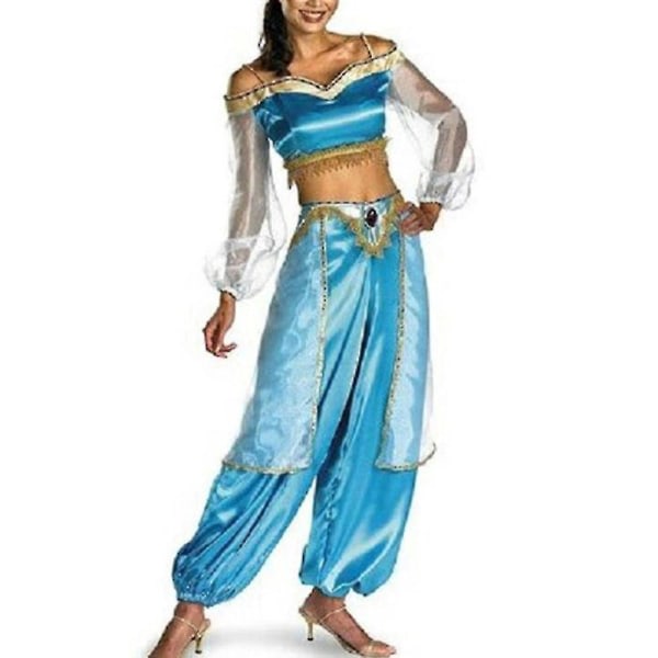 Kvinnors Halloween Aladdin Jasmine Princess Fancy Dress Karneval Kostym Himmelsblå 2XL