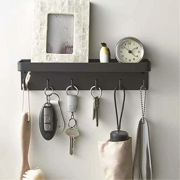 Key Holder for Wall Hooks Organizer Hanger Shelf Wall Mounted Black for Entryway Front Door Kitchen Hallway
