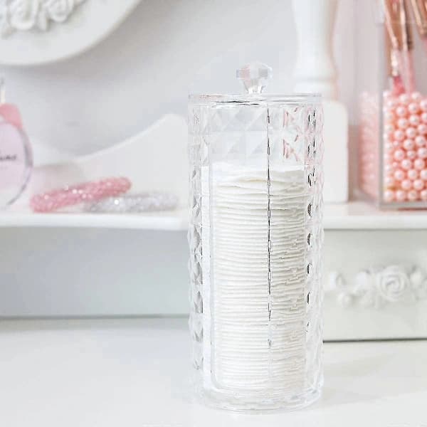 Cosmetic Cotton Round Holder, Clear Diamond Pattern Cotton Pad Storage Box