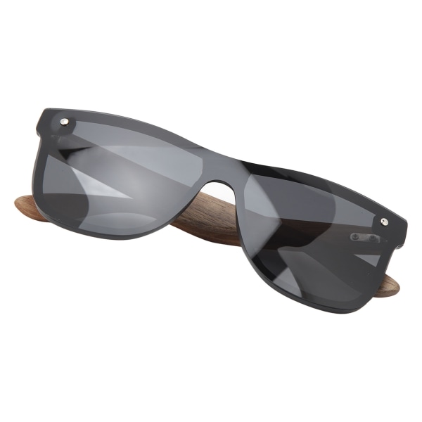 Båglösa One Piece Lens Solglasögon HD Spegelglas UV400 Polarized Wood Solglasögon för utomhusbruk Svart