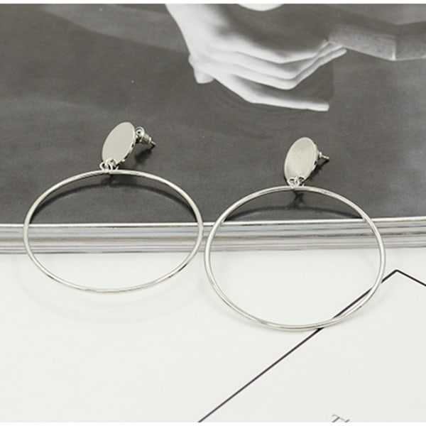 Mode Kvinnor Legering Överdrivna Circle Örhängen Drop Geometric Ear Accessories (Silver)