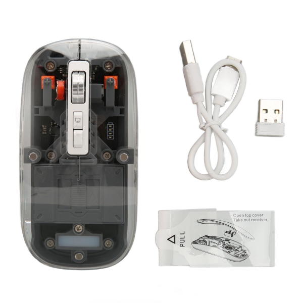 Trådløs Bluetooth 3-modus BT5.1 BT5.1 2,4 GHz mus Gjennomsiktig klar mus Oppladbar lydløs mus for PC Bærbar bærbar PC Grå