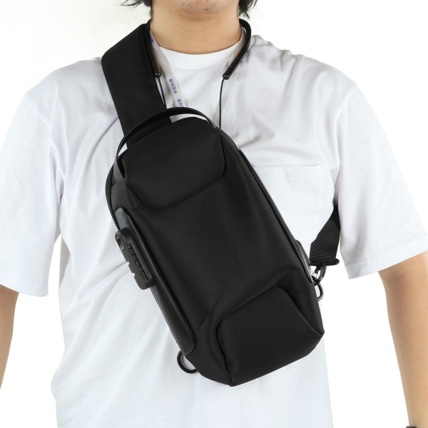 Slynge rygsæk USB forhindrer tyveri Vandtætte bryst skuldertasker til cykling Gåture Vandring Udendørs Sport Rejser Sort