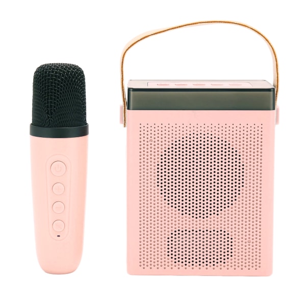 Set med RGB-ljus Uppladdningsbar Bluetooth högtalare med 1 trådlös mikrofon för Home Party KTV Pink