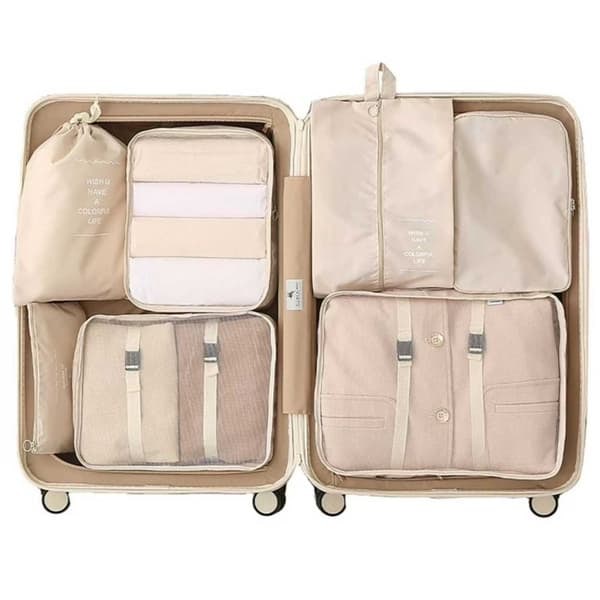 Reseorganisatör Packkuber för Resväska 7st Väskinsatser Beige—pa