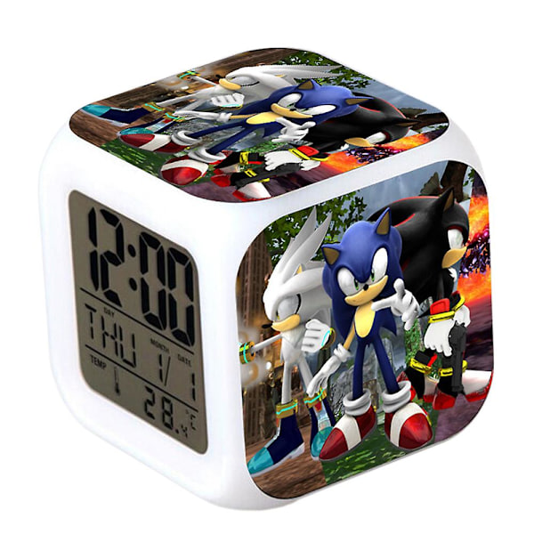 kompatibilitet med Sonic Digital Vekkerklokke med 7 Fargeskiftende LED-Nattlampe Anime Spill Nattbordklokke Hjemmeinnredning Barn Kreative Gaver B