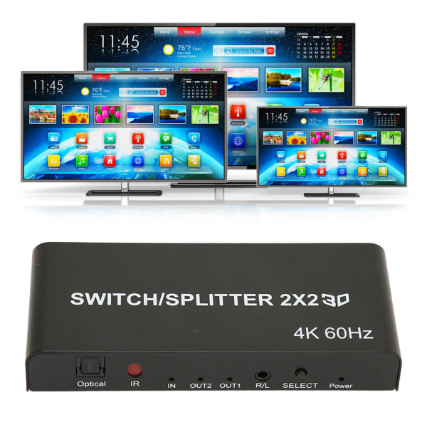 HD Multimedia Interface Switcher 2 in 2 Out 4K HD Multimedia Interface Splitter för PC Projektor TV 100?240V EU-kontakt