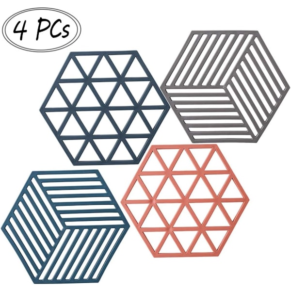 4 stk. Silikone Dækkeservietter Hexagonale Dækkeservietter Skridsikre Varmebestandige Grydelapper Grydelapper Silikonemåtte Køkken, 16 cm
