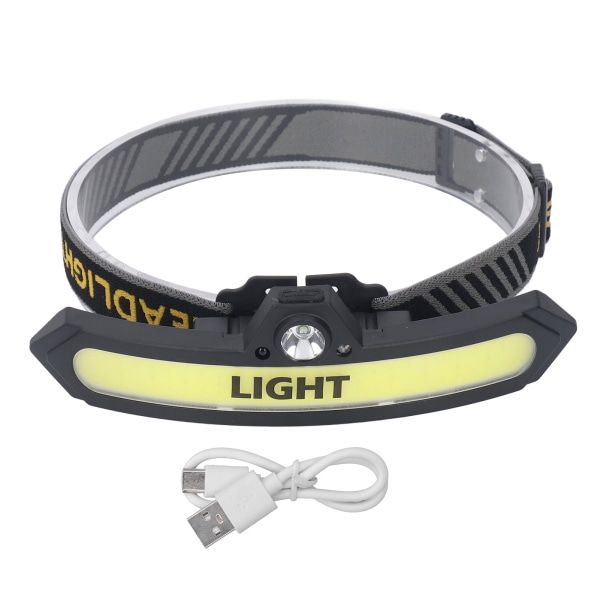 COB-strålkastare 6 ljuslägen USB laddning Induktiv strömbrytare Justerbar vinkelhuvud Ficklampa för Camping Cykling Fiske
