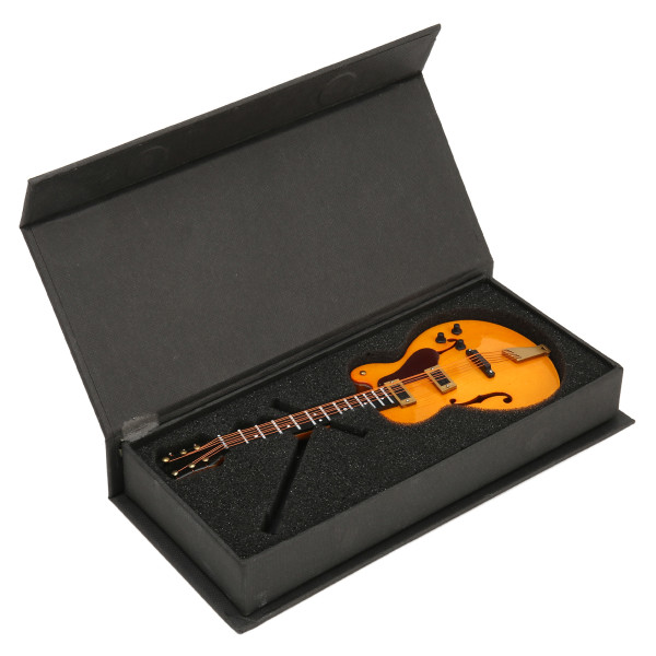 Trä miniatyr guld ihålig elektrisk gitarr modell med stativ Mini musikinstrument modell 7,1 tum