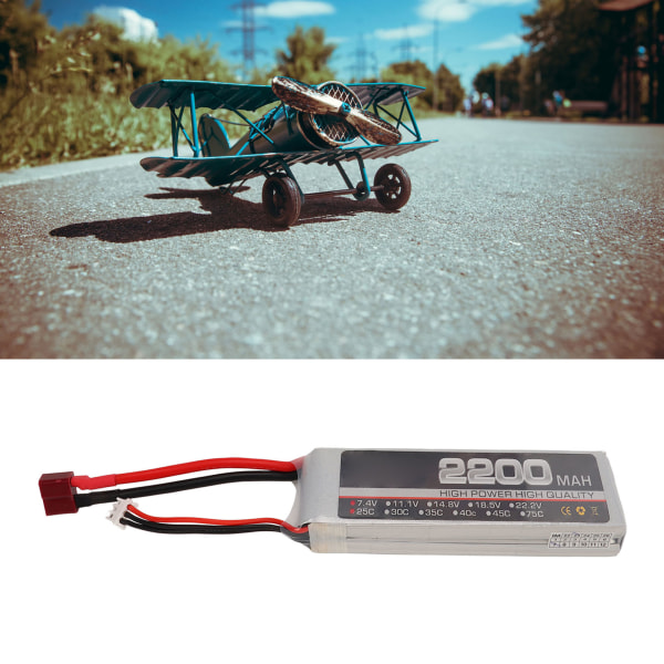 Lipo-batteri 7.4V 2S 2200mAh 25C høy utladningshastighet RC-batterier for RC-modell Drone Flying Accessories T Plugg
