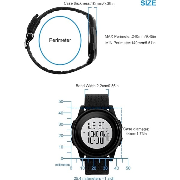 Ultratynne Minimalistiske Sport Vanntette Digitale Klokker for Menn med