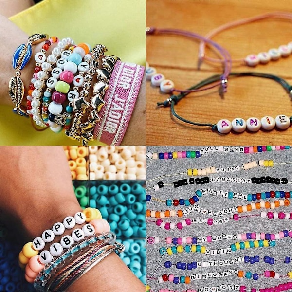 4000-dels Pony Beads-sett, inkludert 2400 RainboW Pony Beads og 1600 Bokstavperler, 24 Farger 4 Stiler Kandi Perler.pa
