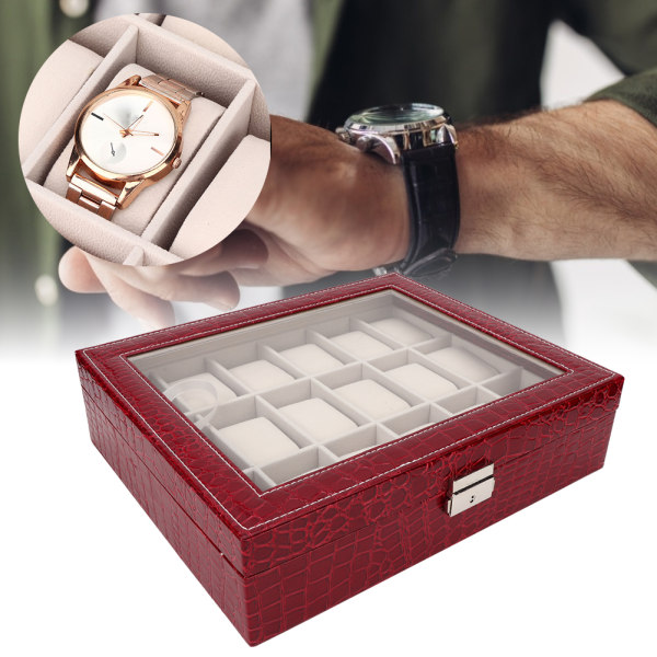 PU Leather 18 Grid Unisex Mechanical Watch Display Box Watch Oppbevaringsholder Box