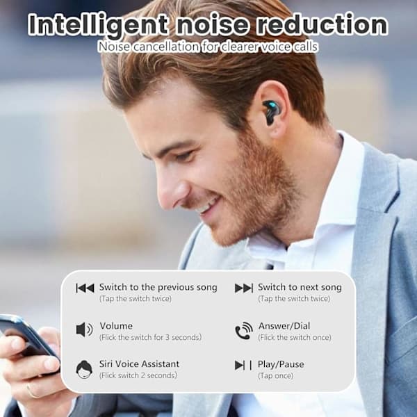 Mini usynlige minste ørepropper Bluetooth i øret trådløse for søvn, trådløse søvnørepropper, støyreduserende ørepropper