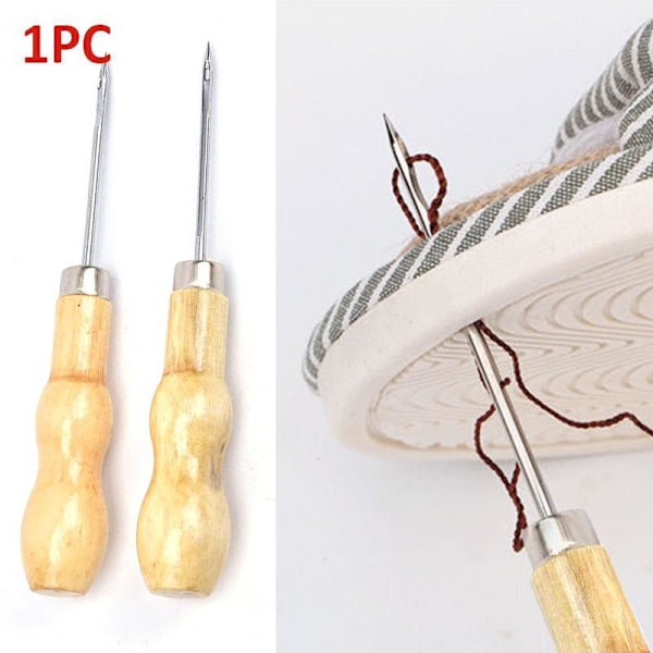 1/2 stk Skomaker-syl med trehåndtak - Reparasjonsverktøy for lær, syverktøy for sko, DIY-håndverk, reparasjon, rett og buet krok Matches the image