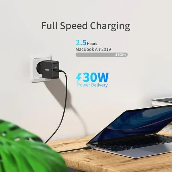 Choetech USB-C PD Vegglader, 30W, Svart—pa