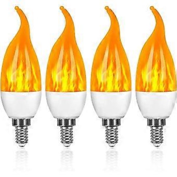4-pakning 3W E14 LED-lyspære, flammeeffekt, med 3 lysmoduser, dekorativ lyspære