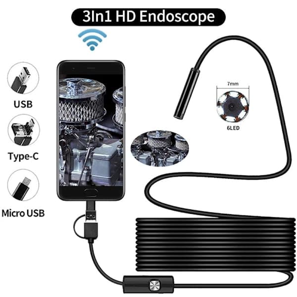 Paris_2 m USB Endoskooppikamera Vedenpitävä IP67 Pehmeä Kaapeli Android / PC musta 71
