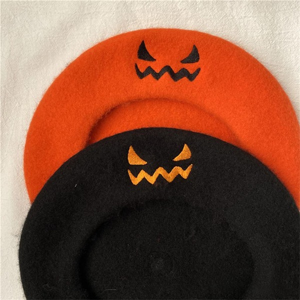 Halloween Pumpkin Beret Vintage Artist Hat Kawaii Cute Women Cap Varm Filt Maler Høst Vinter Hat