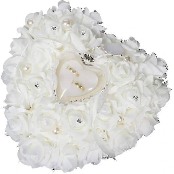 Bryllupsringpude, Romantisk Blonde Rose Bryllup Hjerte Ringpude med Båndperle