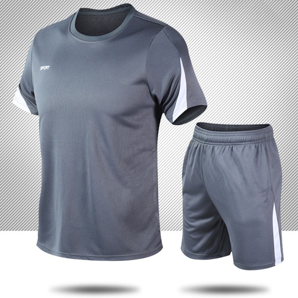 Kortermede treningsdresser for menn Uformell Loose Fit trening joggingshorts og skjortesett for utendørs sykling grå XL