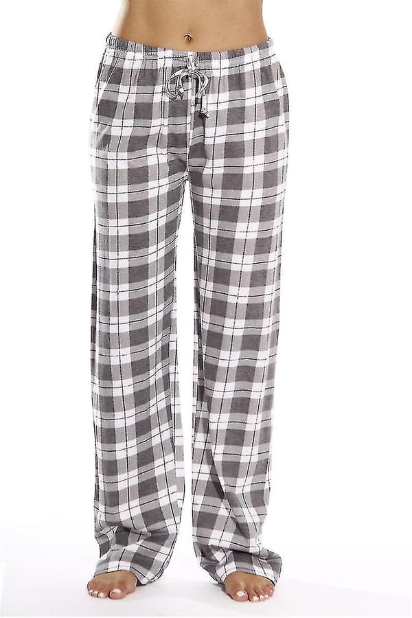 Pyjamasbukser til kvinder med lommer, bløde flannel ternede pyjamasbukser til kvinder CNR grå gray M