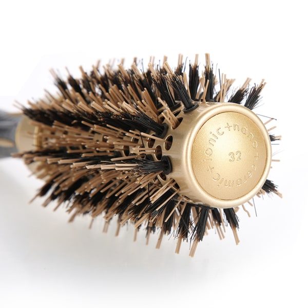Bærbar anion antistatisk rund hårkam Salon stylingbørste gull og svart (32 mm)
