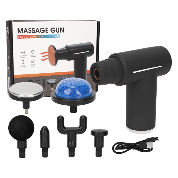 Elektrisk Muscle Massager Bærbar Håndholdt Justerbar Varm Kold Kompress Percussion Deep Tissue Massager Sort