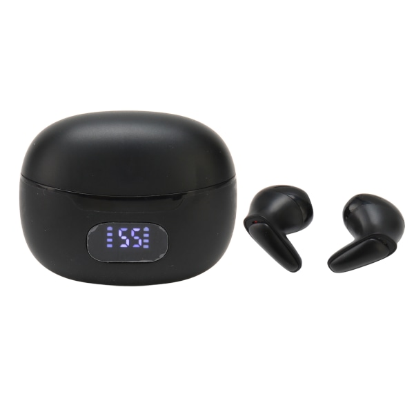 Bluetooth-øretelefoner Multifunktion HiFi Stereo Lyd Støjreduktion Trådløse sportshøretelefoner med LED Digital Display Sort