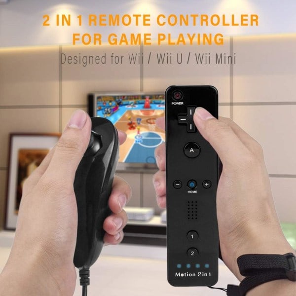 2 kpl 2-in-1 Wii-kaukosäädin Motion Plus -toiminnolla ja Nunchuckilla,