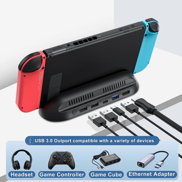 5 i 1 USB C Hub för Nintendo Switch - HDMI, USB 3.0