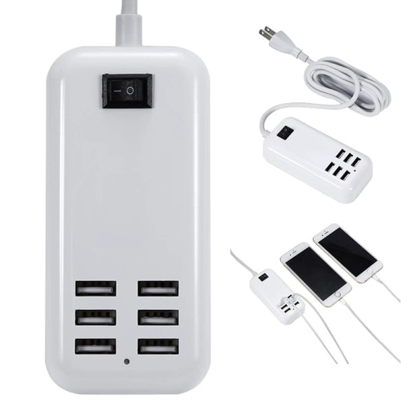 Strømdrevet USB-hub, aluminium 6-ports USB-strømstripe hub med ekstern 5V/2A strømforsyning Multi-port USB-hubb,...