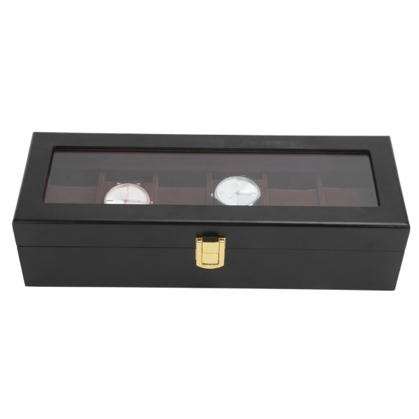 Six Grid Watch Box Solid Wood Armbåndsur Display Case Pakking Sorte smykker Organizer