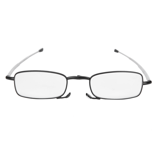 Foldelige læsebriller i rustfrit stål Ældre bærbare presbyopiske briller med opbevaringsboks (+300 kvadratisk stel sort)