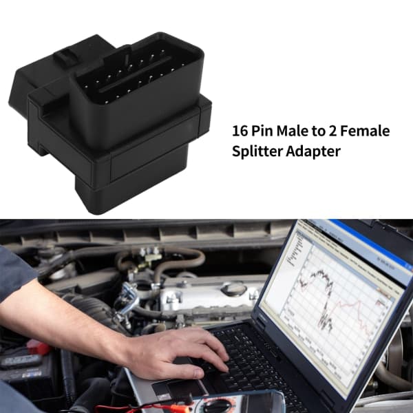 OBD2-adapter 16-bens han til 2-bens hunstik Plug and Play Splitter-stik til diagnostikforlænger