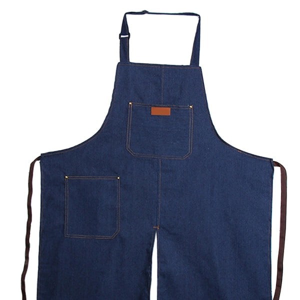Modelleringsforkle i denim med splittede ben, justerbar nakkestropp for kunstnere_paris