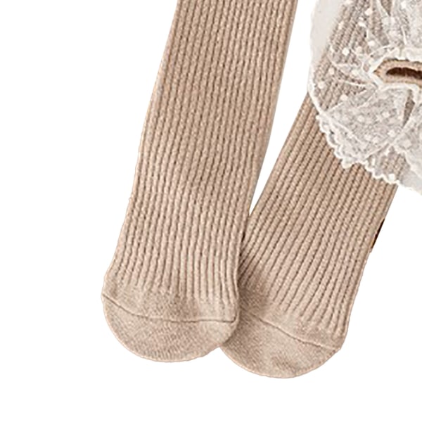Liten jente Knehøye sokker Myke bomullsprikker mønster Blondekant Lange sokker for barn Khaki
