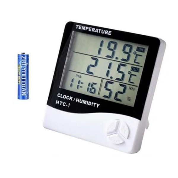 Mini digitalt termometer Hygrometer Klokke Innendørs Romtemperatur Fuktighetsmåler Meter Monitor