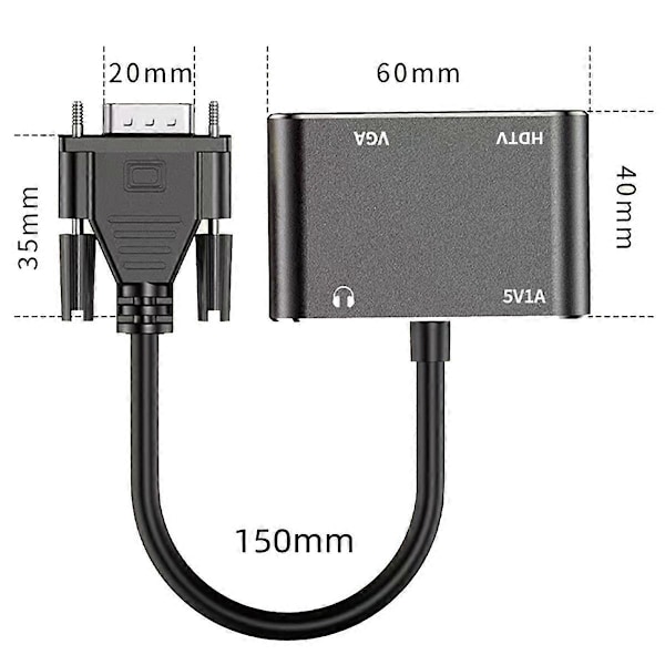 VGA till HDTV + VGA Konverter Dator Anslut Monitor TV Dubbelskärm med Display Adapter Kabel med.pa