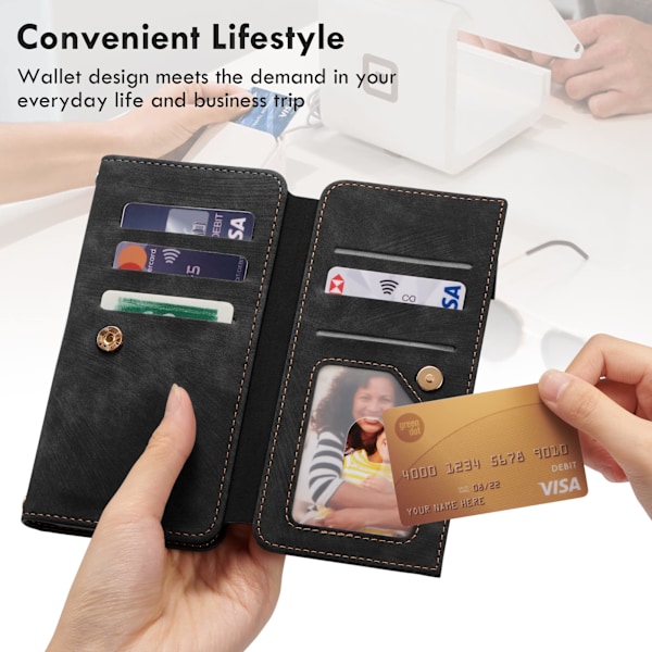 Etui for Samsung Galaxy S23, glidelås flip i skinn svart