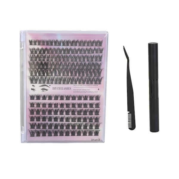 126 Kluster DIY Ripsienpidennyspakkaus D Curl Pörröiset Yksittäiset Ripsienpidennykset Pakkaus 3 ml:n Ripsiliimalla Kaksipäinen Pinsetti Mustalla Tee