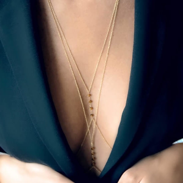 Pearl Body Chain Gold Sexig BH Bikini Body Smycken Kedjor för kvinnor och flickor