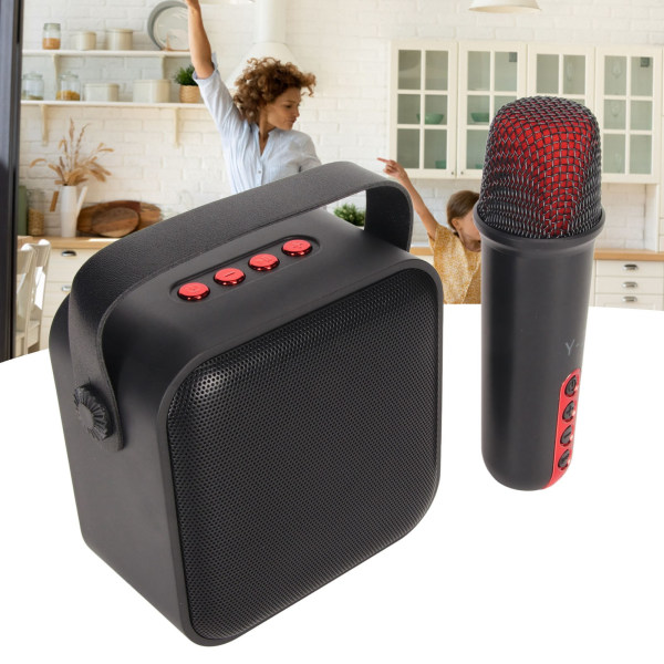 Mini Karaoke Machine Set Bärbar Bluetooth högtalare med 1 trådlös mikrofon för Home Party KTV Svart