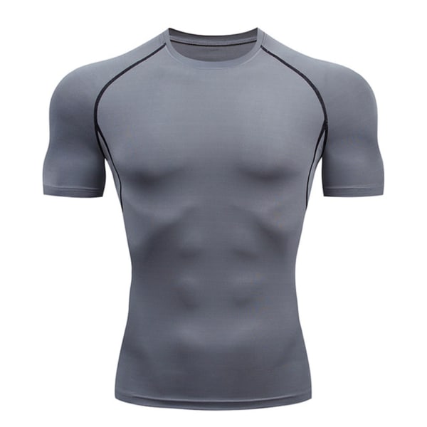 Cool Dry kortermede kompresjonsskjorter for menn Sport T-skjorter Topper Atletisk treningsskjorte Grå M