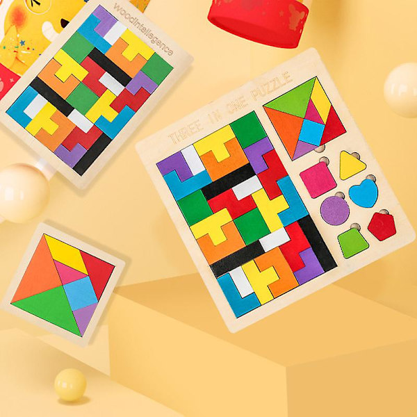 Trä Tetris och Hexagon Pussel för Barn och Vuxna - Hjärngymnastik Leksaker, IQ Pusselspel