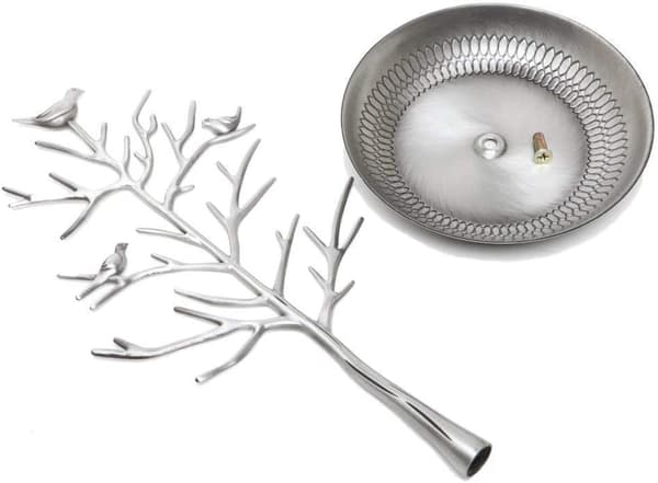 Smykkeholder øreringeholder ring display fugle træ halskæde arrangør (antik sølv)